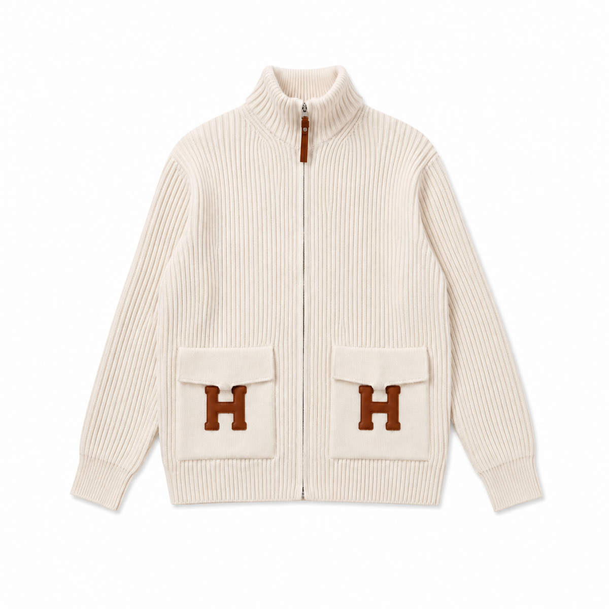 “H“ Rib Zip Knit Cardigan